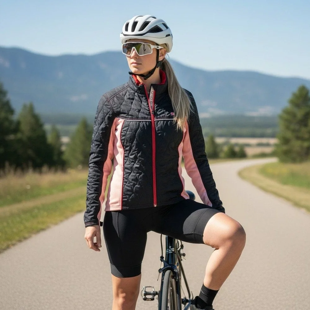 Pearl Izumi Quilted Cycling Jacket XL Black Pink Gorpcore Sporty Bike Wear